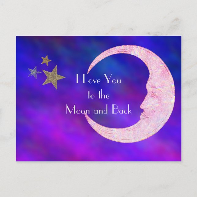 Ich Liebe dich zum Mond und zurück, zum rosa Bling Postkarte (Vorderseite)