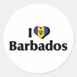 Ich liebe die Flagge von Barbados Runder Aufkleber