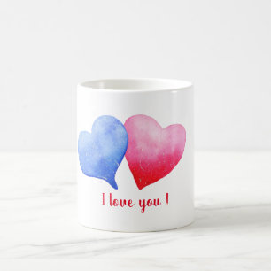 Ich Liebe dir Aquarell-Rot-Blau-Herz Kaffeetasse