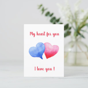 Ich Liebe dir Aquarell-Rot-Blau-Herz Postkarte