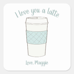 Ich Liebe dir eine Latte-Kaffeetasse Valentine Quadratischer Aufkleber