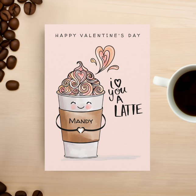 Ich Liebe dir eine Latte Kawaii Coffee Cup Valenti Karte (I Love You A Latte Kawaii Coffee Cup Valentines Card)