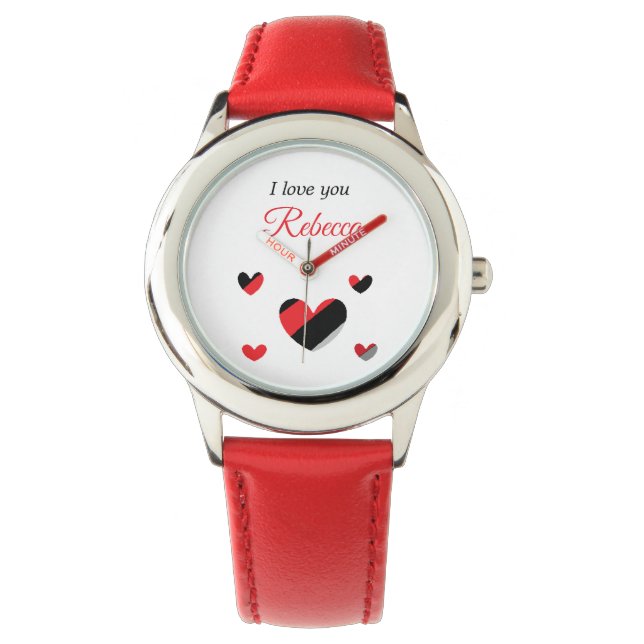 Ich Liebe dir farbenfrohe Herzen weiß Armbanduhr (Vorderseite)