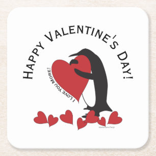 Ich Liebe dir mehr! - Penguin Hearts Valentine Rechteckiger Pappuntersetzer