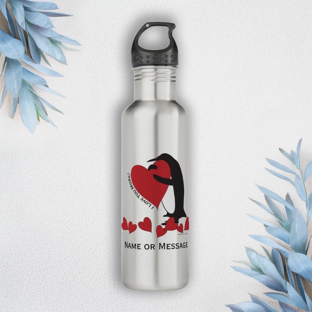 Ich Liebe dir mehr! Pinguin und Rotes Herz Edelstahlflasche (Von Creator hochgeladen)