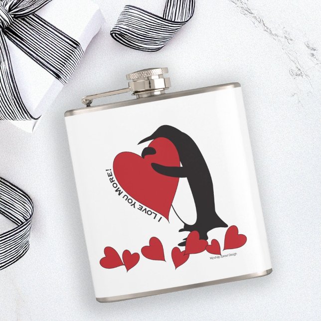 Ich Liebe dir mehr! Pinguin und Rotes Herz Flachmann (Von Creator hochgeladen)
