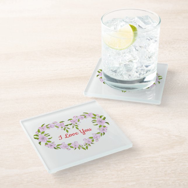 Ich Liebe dir Niedliche Blume Glasuntersetzer (Schrägansicht)