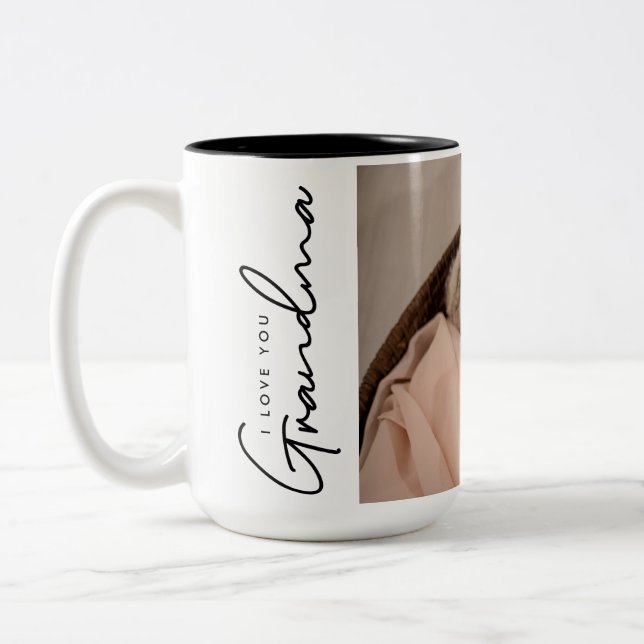Ich Liebe dir Oma Foto vom Baby Zweifarbige Tasse (Links)