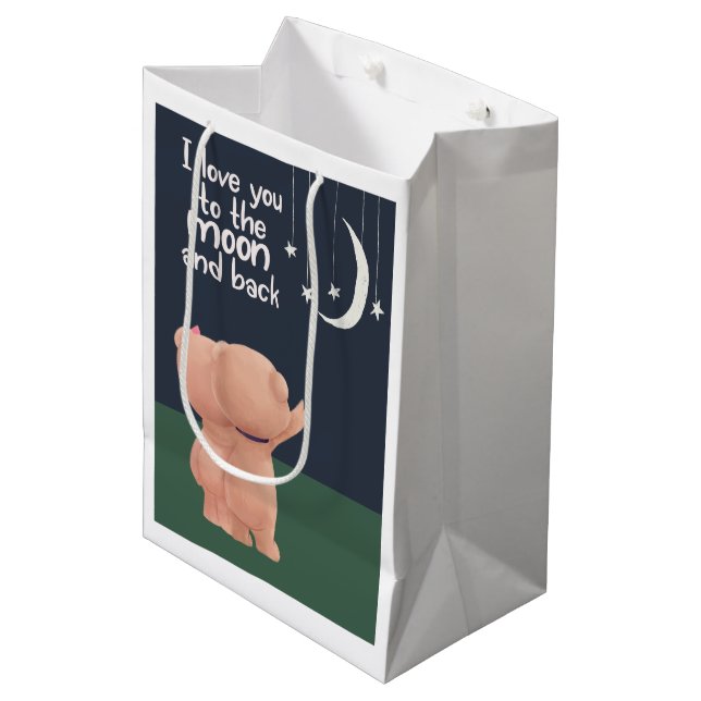 Ich Liebe dir zwei niedliche Bären zum Mond und zu Mittlere Geschenktüte (Vorderseite Schrägansicht)