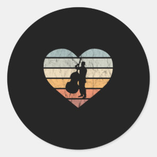 Ich liebe Double Bass Retro Herz Runder Aufkleber