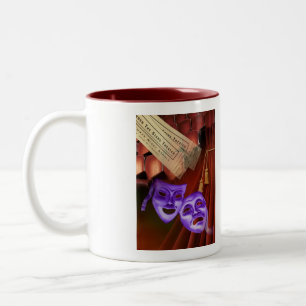 Ich Liebe Drama mit Dramasken auf der Rückseite Zweifarbige Tasse
