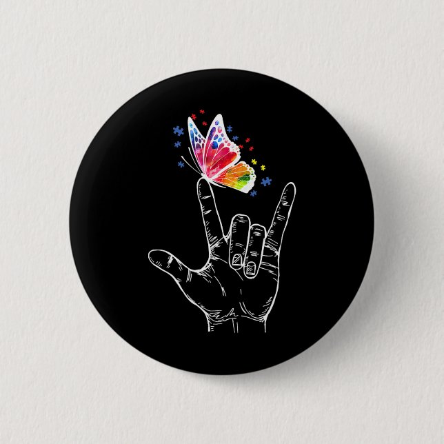Ich Liebe, du händest Gebärdensprache Butterfly Au Button (Vorderseite)