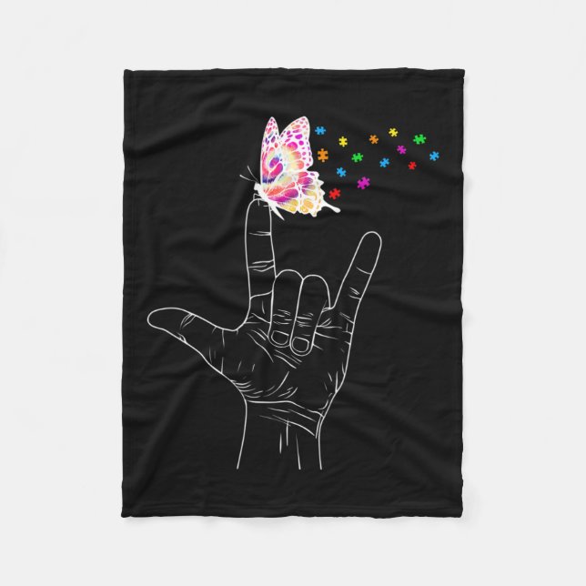 Ich Liebe, du händest Gebärdensprache Butterfly Au Fleecedecke (Vorderseite)