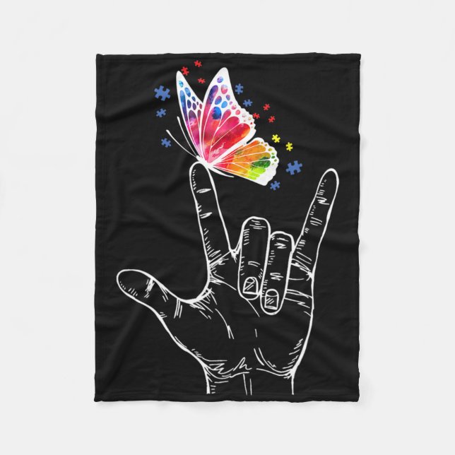 Ich Liebe, du händest Gebärdensprache Butterfly Au Fleecedecke (Vorderseite)