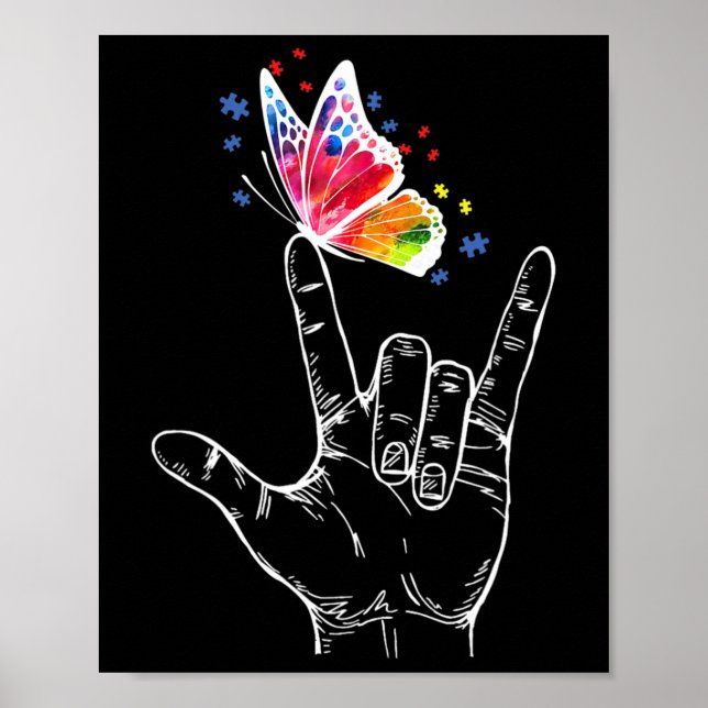 Ich Liebe, du händest Gebärdensprache Butterfly Au Poster (Vorne)