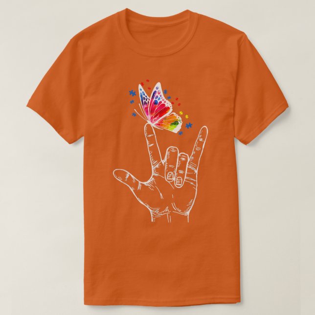 Ich Liebe, du händest Gebärdensprache Butterfly Au T-Shirt (Design vorne)