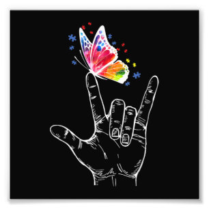 Ich Liebe, du hängst Gebärdensprache-Butterfly-A Fotodruck