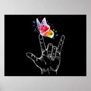 Ich Liebe, du hängst Gebärdensprache-Butterfly-A Poster