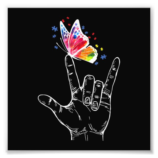 Ich Liebe, du hängst Gebärdensprache-Butterfly-Aut Fotodruck (Vorne)