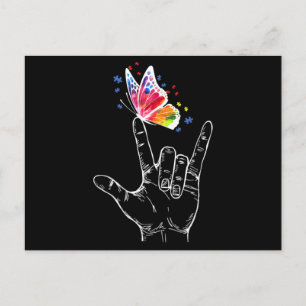 Ich Liebe, du hängst Gebärdensprache-Butterfly-Aut Postkarte