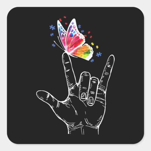 Ich Liebe, du hängst Gebärdensprache-Butterfly-Aut Quadratischer Aufkleber (Vorderseite)