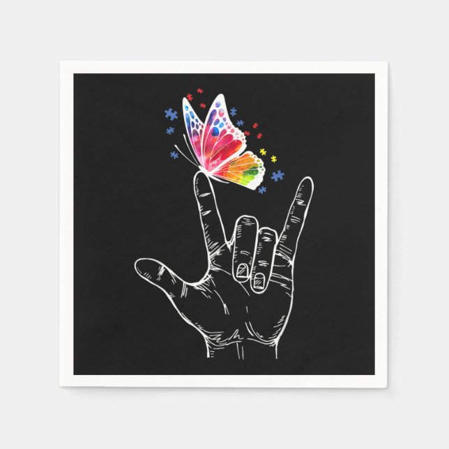 Ich Liebe, du hängst Gebärdensprache-Butterfly-Aut Serviette (Vorderseite)