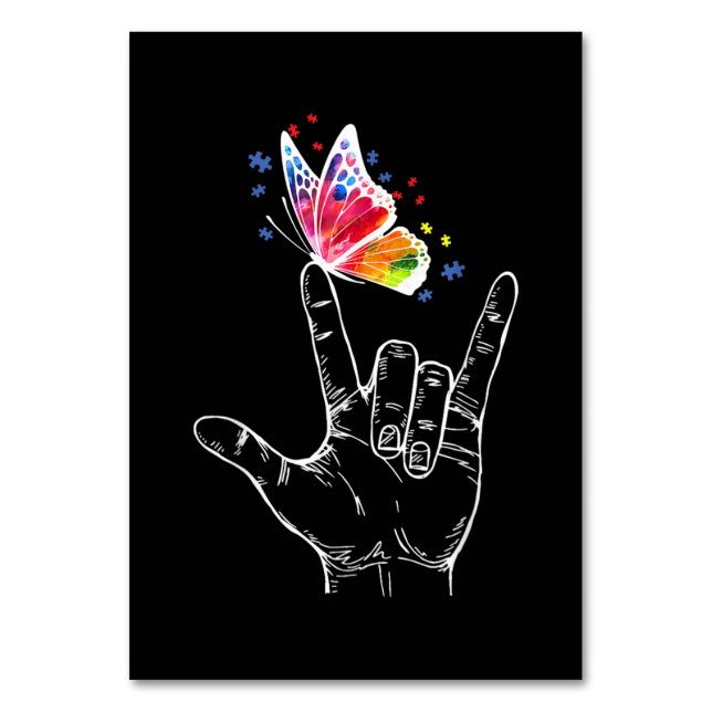 Ich Liebe, du hängst Gebärdensprache-Butterfly-Aut Tischnummer (Vorderseite)