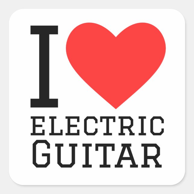 Ich Liebe E-Gitarre Quadratischer Aufkleber (Vorderseite)
