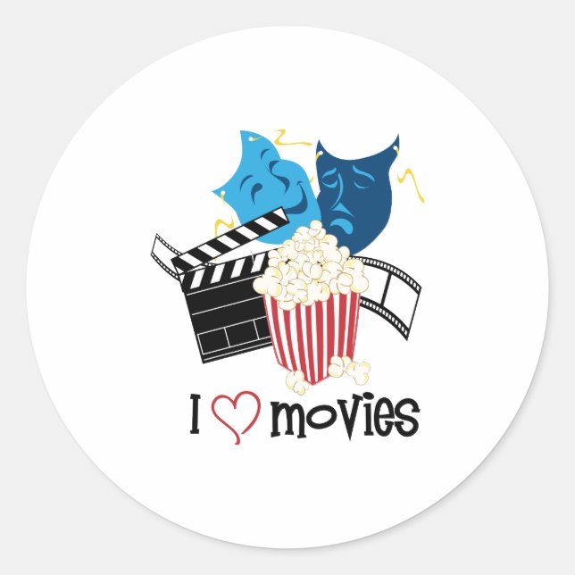 Ich Liebe Filme Runder Aufkleber (Vorderseite)
