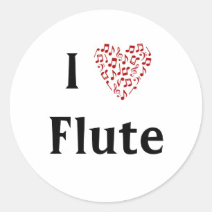 Ich liebe Flöte Rotes Herz der Musiknoten Runder Aufkleber