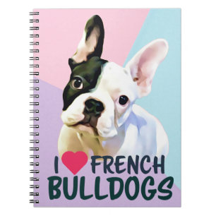 Ich liebe Französische Bulldoggen Rosa, Lila. Blau Notizblock