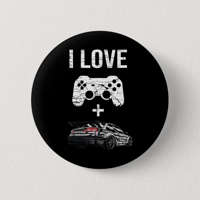 Ich liebe Gaming und Autos - Lustiger Gamer  Button (Vorderseite)