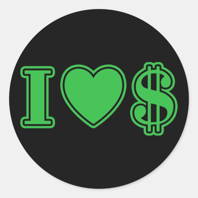Ich Liebe Geld Runder Aufkleber (Vorderseite)