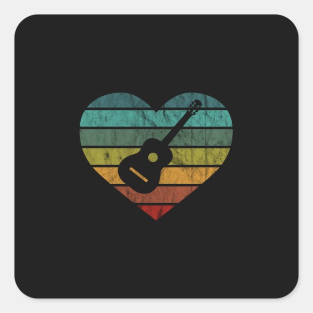 Ich Liebe Gitarrist mit akustischer Gitarre Quadratischer Aufkleber (Vorderseite)