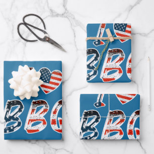 Ich Liebe GRILLEN, amerikanisches Patriotismus Geschenkpapier Set