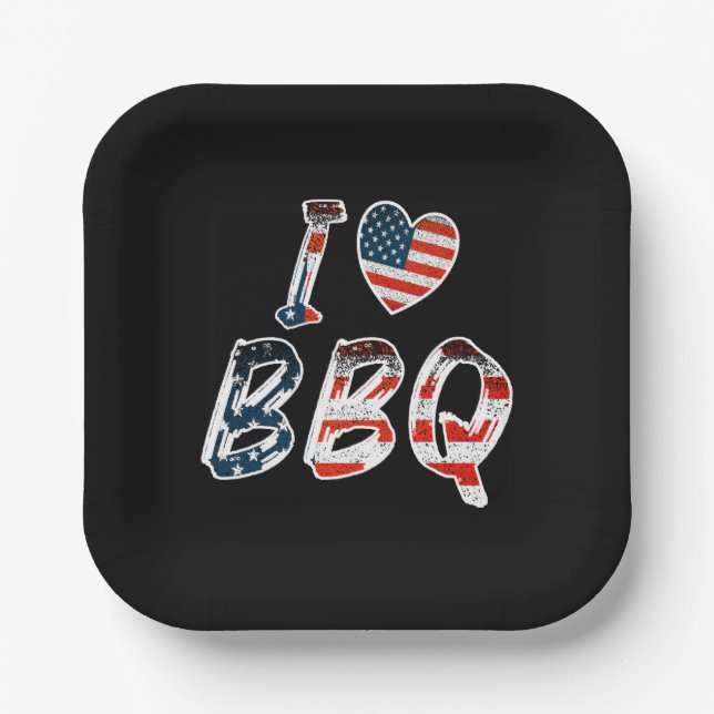 Ich Liebe Grillen, amerikanisches Patriotismus Pappteller (Vorderseite)