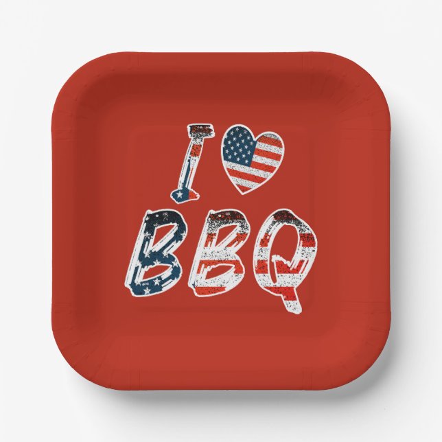 Ich Liebe Grillen, amerikanisches Patriotismus Pappteller (Vorderseite)