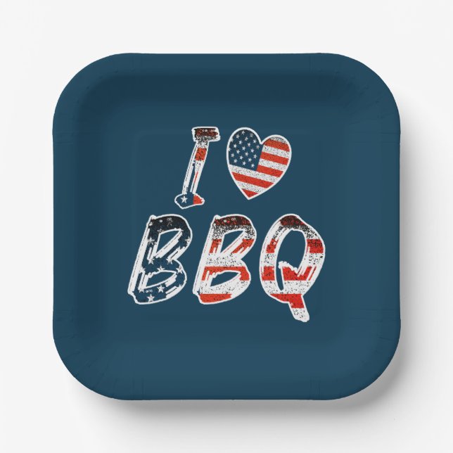 Ich Liebe Grillen, amerikanisches Patriotismus Pappteller (Vorderseite)