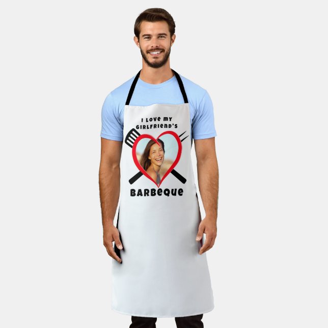 Ich Liebe GRILLEN meiner Freundin Herz Foto Name Schürze (Getragen)