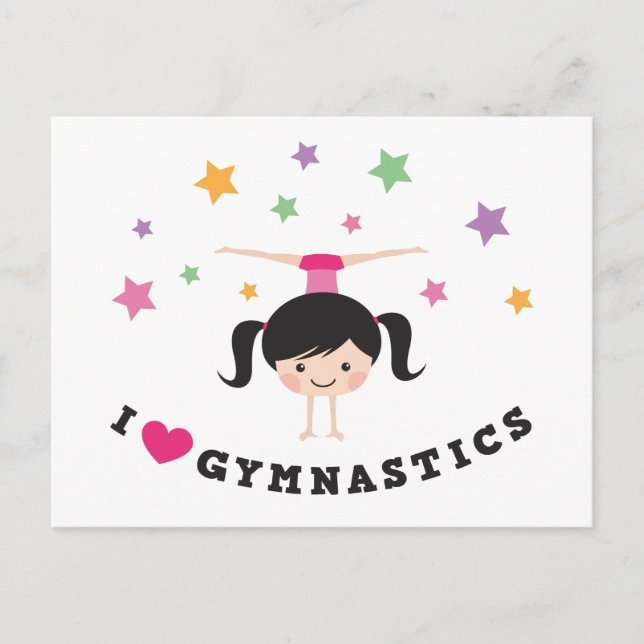 Ich Liebe Gymnastik Cartoon Mädchen auf Handstand Postkarte (Vorderseite)