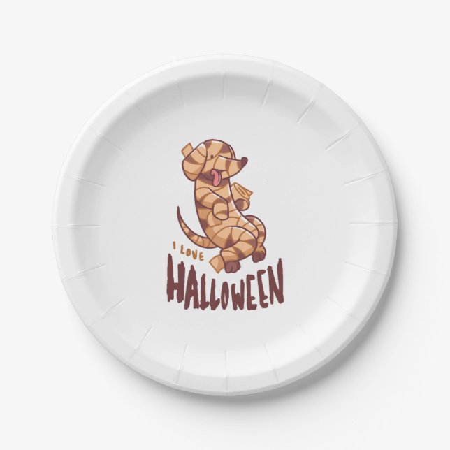 Ich liebe Halloween - Hundemumie Pappteller (Vorderseite)