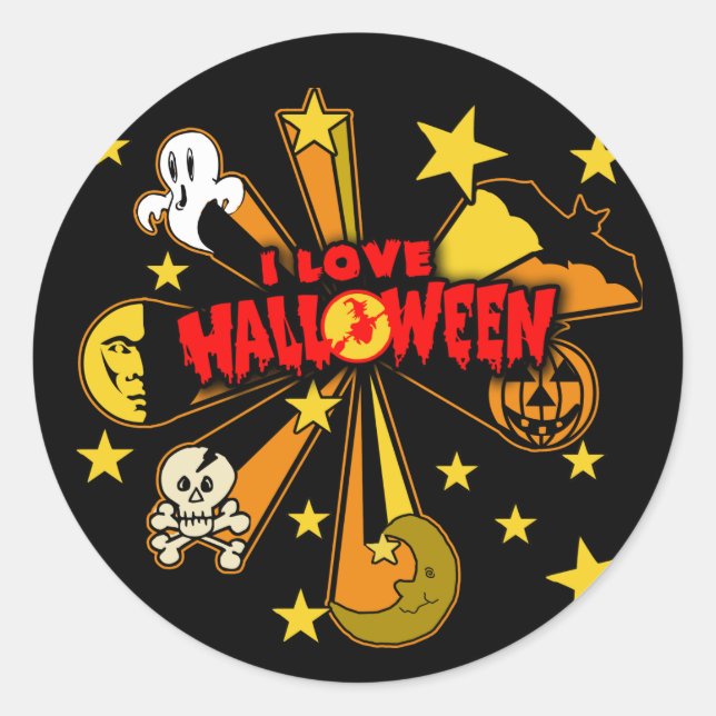 Ich Liebe Halloween mit Niedlicher Kunst Runder Aufkleber (Vorderseite)