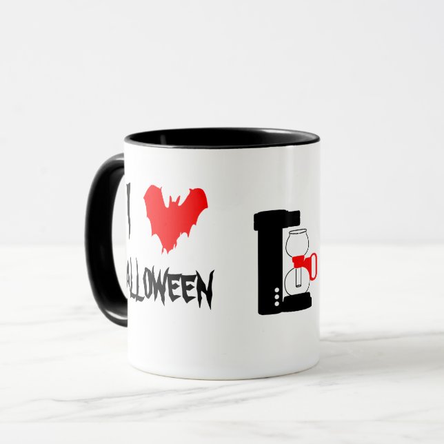 Ich Liebe Halloween und Black Coffee anpassbar Tasse (Vorderseite Links)