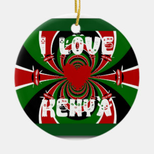 Ich liebe Heart Kenya: Dynamische Flaggenkunst Keramikornament