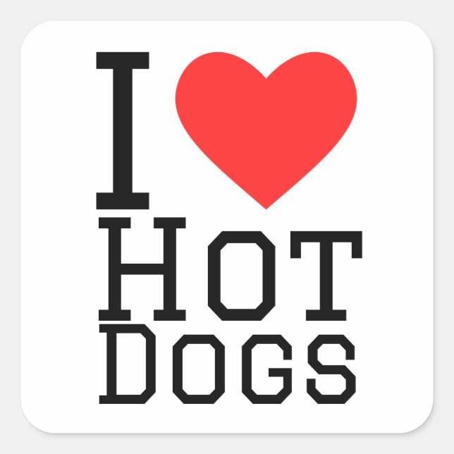 Ich Liebe heiße Hunde Quadratischer Aufkleber (Vorderseite)