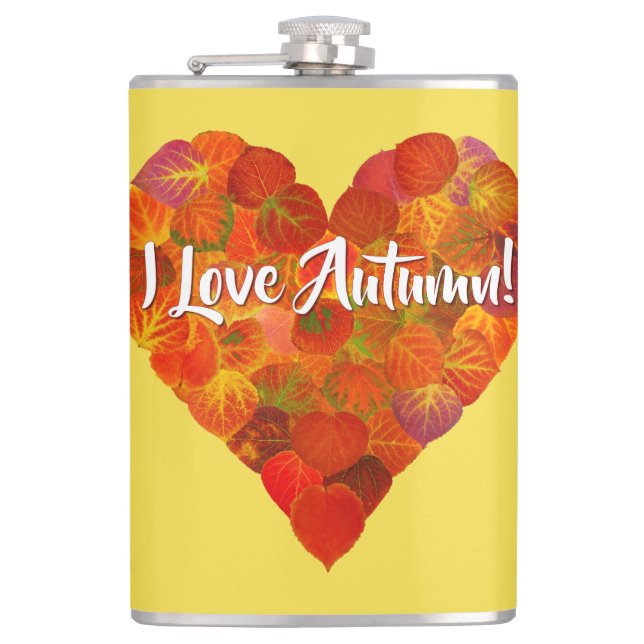 Ich Liebe Herbst!—Red Aspen Leaf Herz 1 Flachmann (Vorderseite)