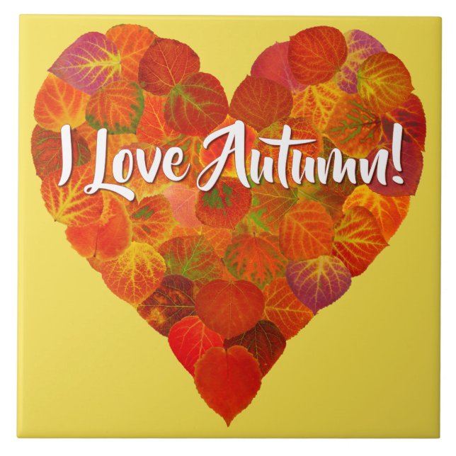 Ich Liebe Herbst!—Red Aspen Leaf Herz 1 Fliese (Vorderseite)