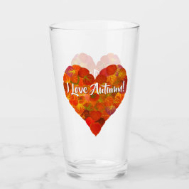 Ich Liebe Herbst!—Red Aspen Leaf Herz 1 Glas