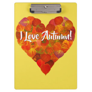 Ich Liebe Herbst!—Red Aspen Leaf Herz 1 Klemmbrett