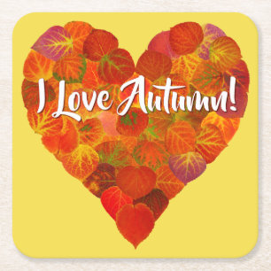 Ich Liebe Herbst!—Red Aspen Leaf Herz 1 Rechteckiger Pappuntersetzer